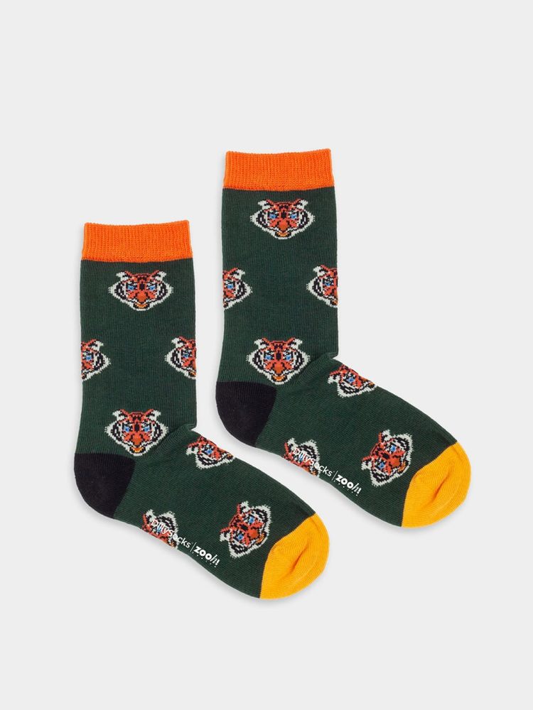 - Kindersocken Lil Panthera Tiger Bunte Lustige Socken | Zoo Geschenk Bio-Baumwolle | 12-24M Grün