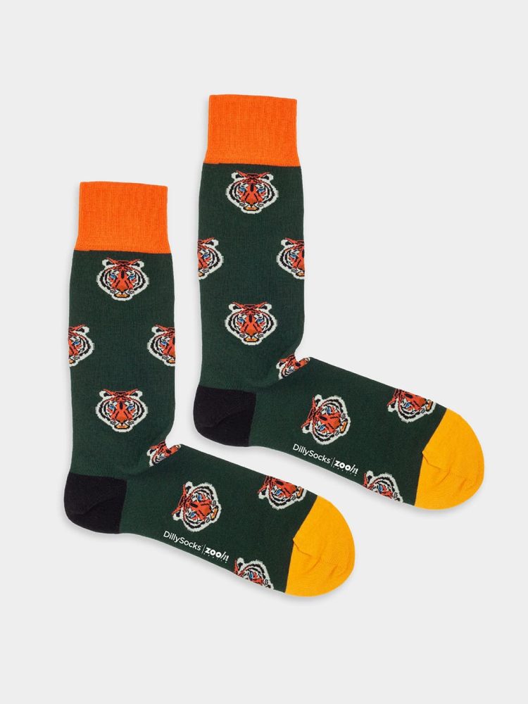 - Damensocken Panthera Tiger Bunte Lustige Socken | Zoo Geschenk Bio-Baumwolle | 36-40 Grün