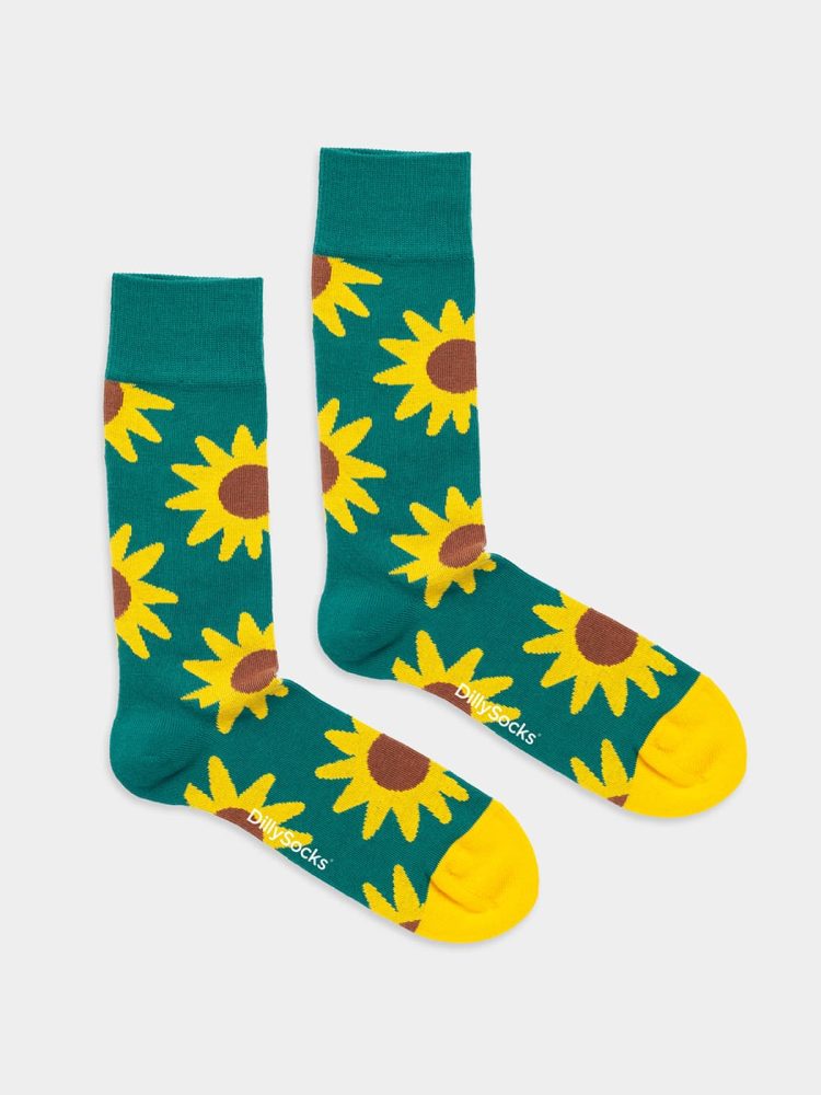- Damensocken Blooming Sunflower Bunte Lustige Socken | Sonnenblume Geschenk Bio-Baumwolle | 36-40 Grün