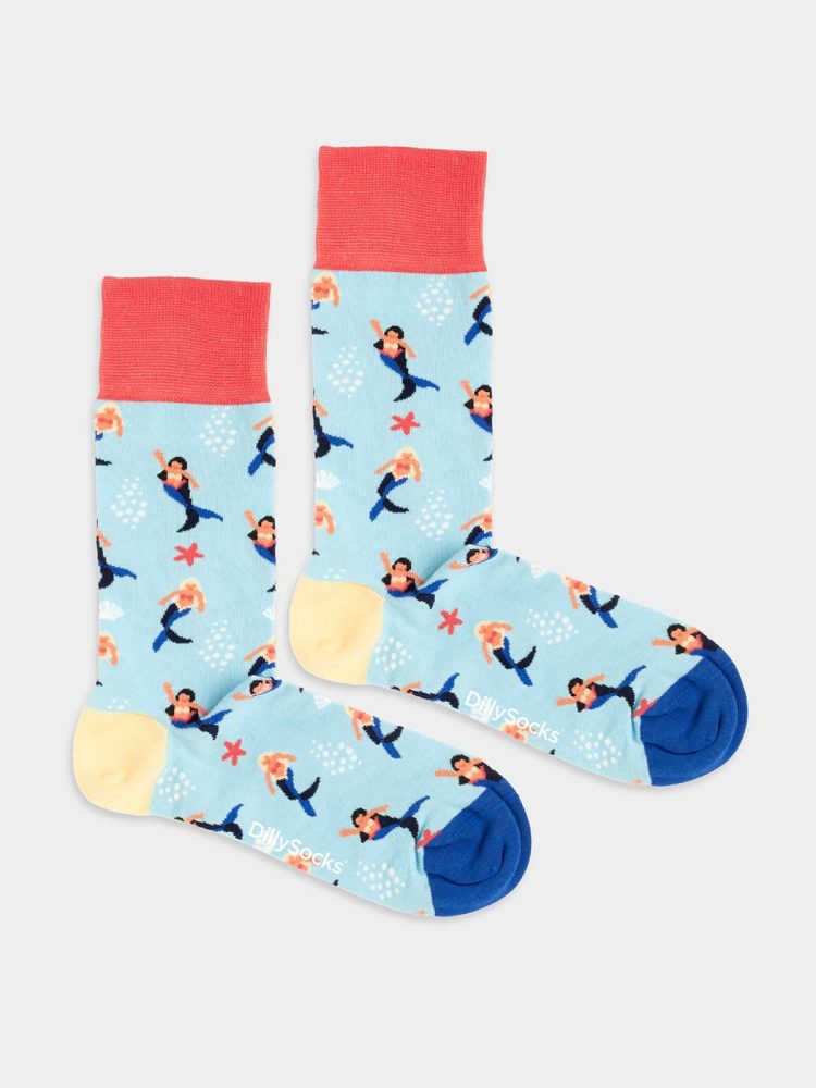 - Damensocken Mellow Mermaid Bunte Lustige Socken | Wasser Geschenk Bio-Baumwolle | 36-40 Blau