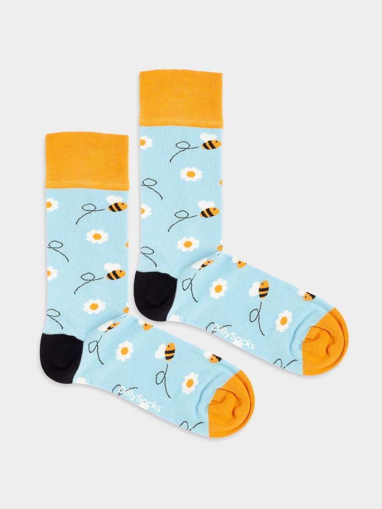 - Damensocken Busy Bees Bunte Lustige Socken | Frühling Biene Geschenk Bio-Baumwolle | 36-40 Blau