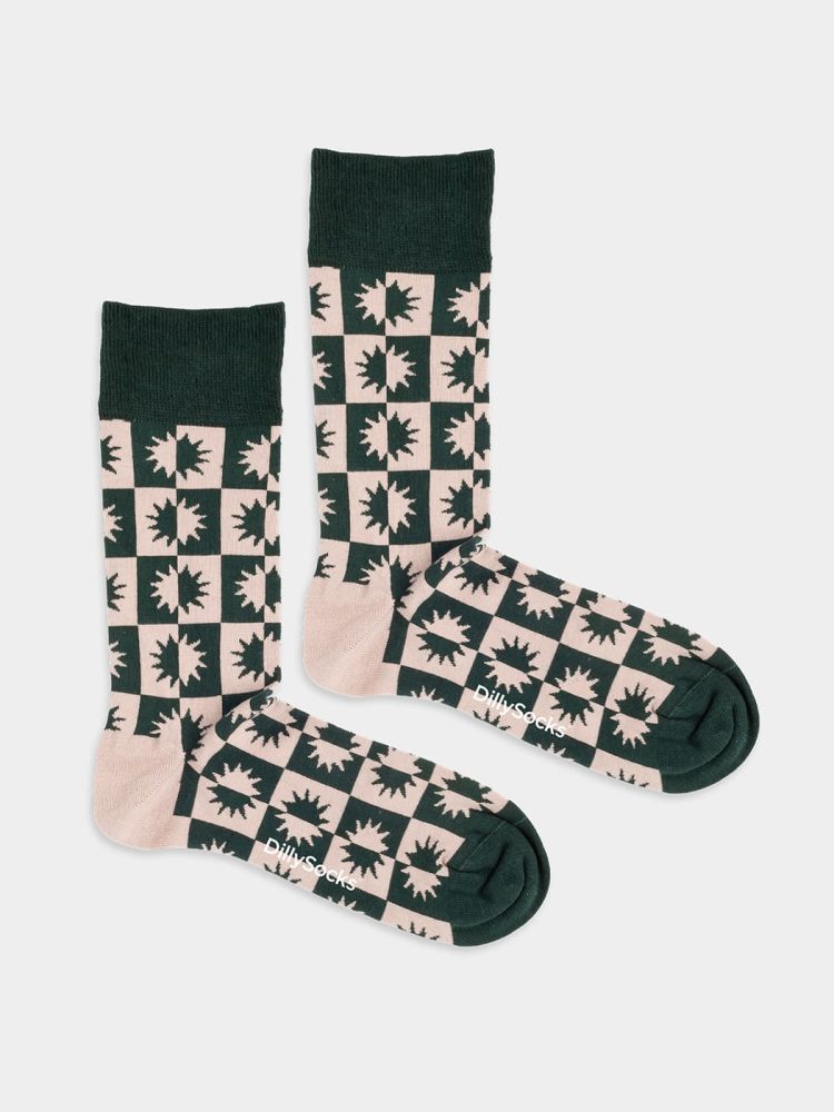- Damensocken Two-Sided Sun Bunte Lustige Socken | Geometrisch Formen Geschenk Bio-Baumwolle | 36-40 Grün Rosa