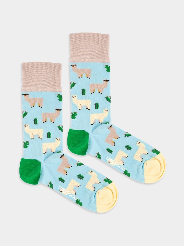 - Damensocken Alpaca Gang Bunte Lustige Socken | Alpaka Alpaga Geschenk Bio-Baumwolle | 36-40 Blau Beige