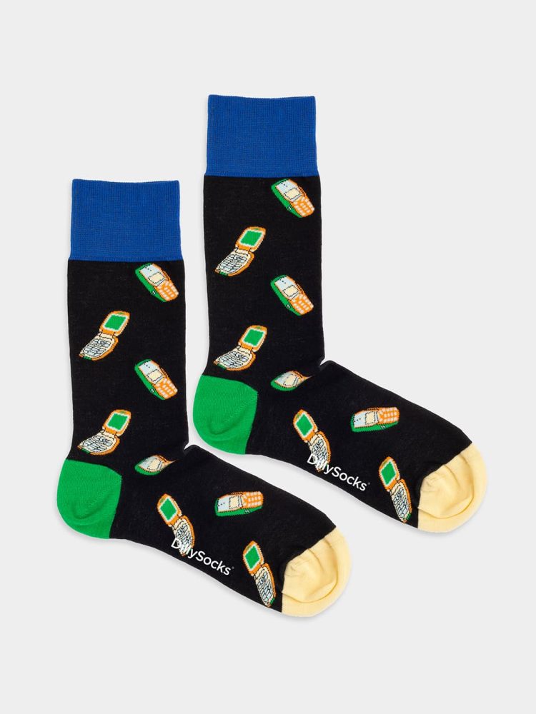 - Damensocken The Past Is Calling Bunte Lustige Socken | Technik Handy Geschenk Bio-Baumwolle | 36-40 Schwarz Blau