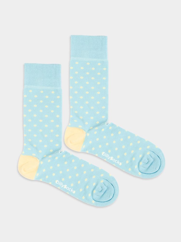 - Damensocken Tiny Pale Dots Bunte Lustige Socken | Punkte Muster Geschenk Bio-Baumwolle | 36-40 Blau Gelb