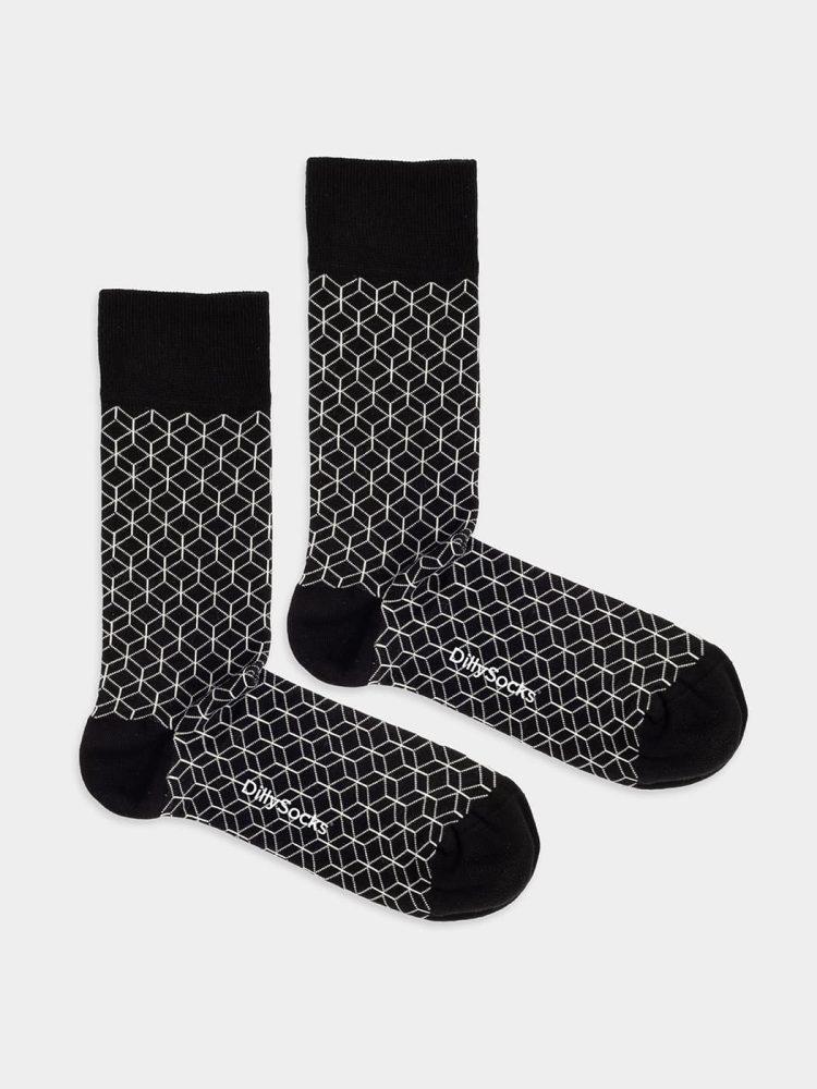 - Damensocken Classic Lining Bunte Lustige Socken | Geometrie Rauten Geschenk Bio-Baumwolle | 36-40 Schwarz Weiss
