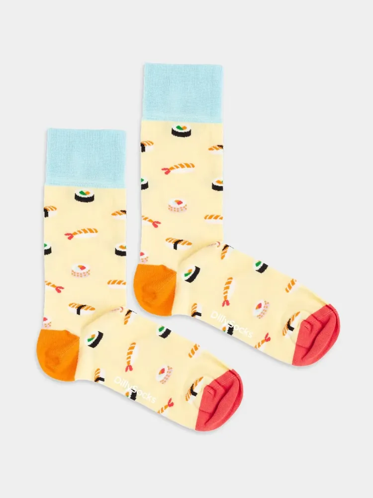 - Damensocken Nigiri & Maki Bunte Lustige Socken | Sushi Essen Geschenk Bio-Baumwolle | 36-40 Gelb Blau