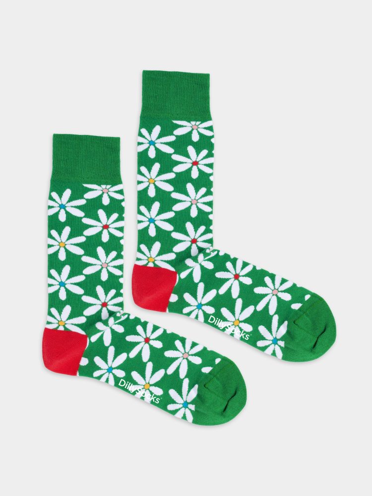 - Damensocken Happy Daisies Bunte Lustige Socken | Blumen Natur Geschenk Bio-Baumwolle | 36-40 Grün Weiss