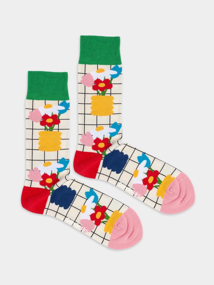 - Damensocken Floral Grid Bunte Lustige Socken | Geometrisch Blumen Geschenk Bio-Baumwolle | 36-40 Mehrfarbig