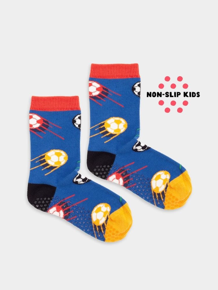 - Kindersocken Lil Football Dynamics Non-Slip Bunte Lustige Socken | Football Sport Geschenk Bio-Baumwolle | 12-24M Blau Rot