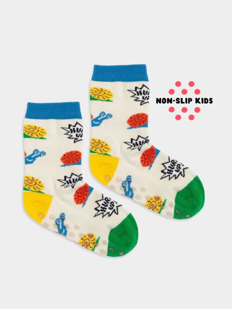 - Kindersocken Lil Hurry Up Slow Non-Slip Bunte Lustige Socken | Schnecke snail Geschenk Bio-Baumwolle | 12-24M Beige
