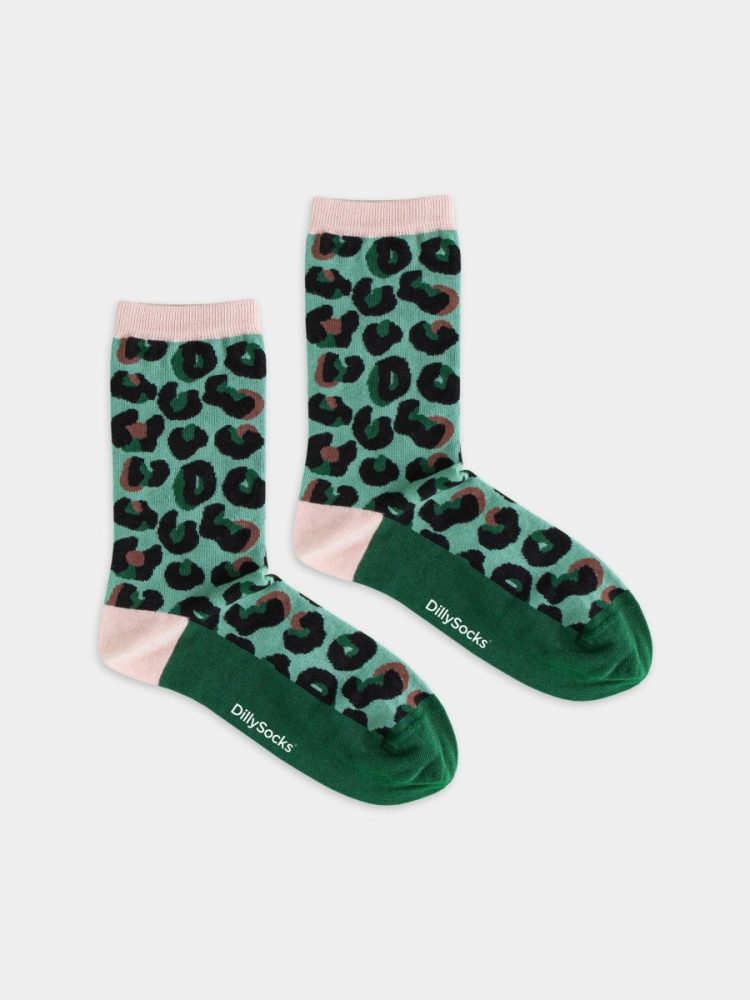 - Damensocken in Grün mit Leo Motiv/Muster