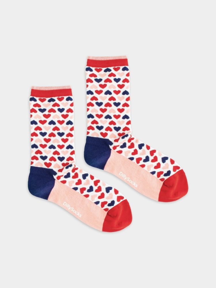 - Damensocken in Rot mit Herz Motiv/Muster