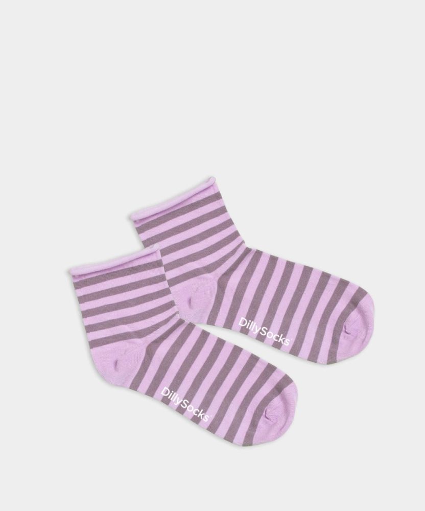 - Premium Damensocken Stripy Lilac Tones Bunte Lustige Socken | Geschenk Bio-Baumwolle | 35-38 Rosa