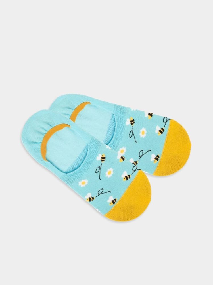 - Füsslinge für Damen Hidden Busy Bees Bunte Lustige Socken | Frühling Biene Geschenk Bio-Baumwolle | 35-38 Blau