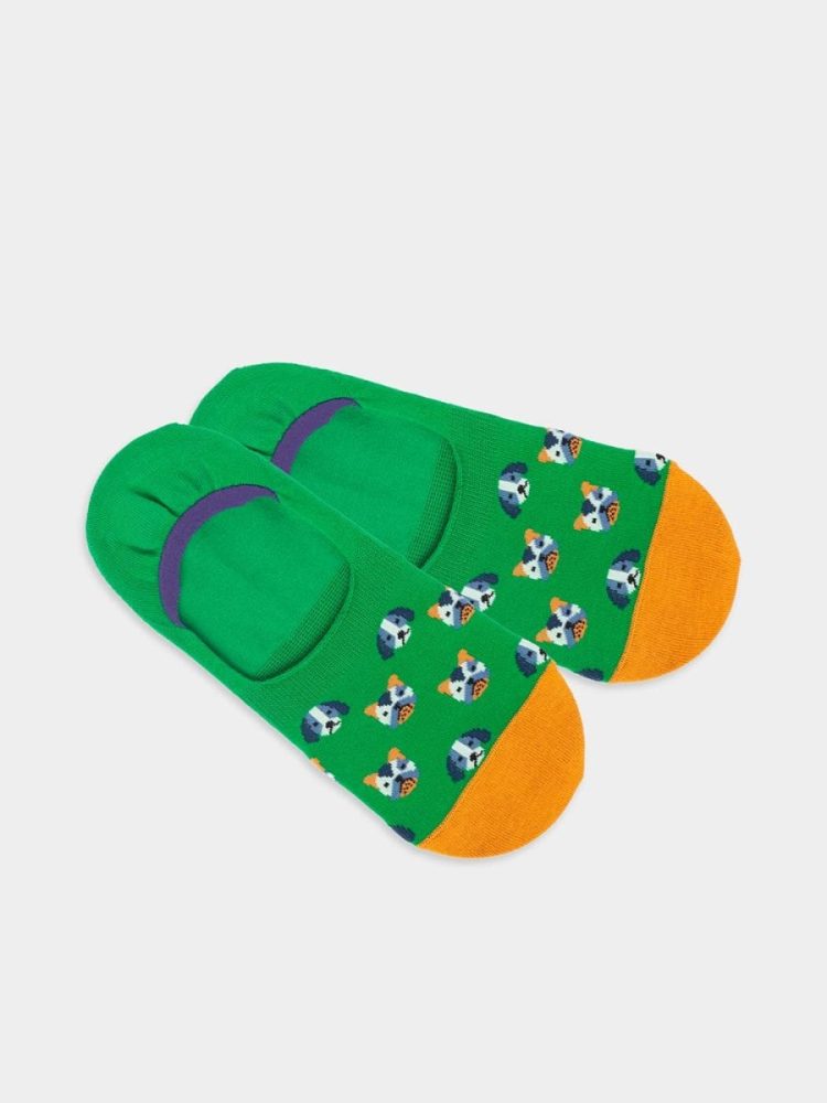 - Füsslinge für Damen Hidden Dog Portraits Bunte Lustige Socken | Chiens Hunde Geschenk Bio-Baumwolle | 35-38 Grün Blau