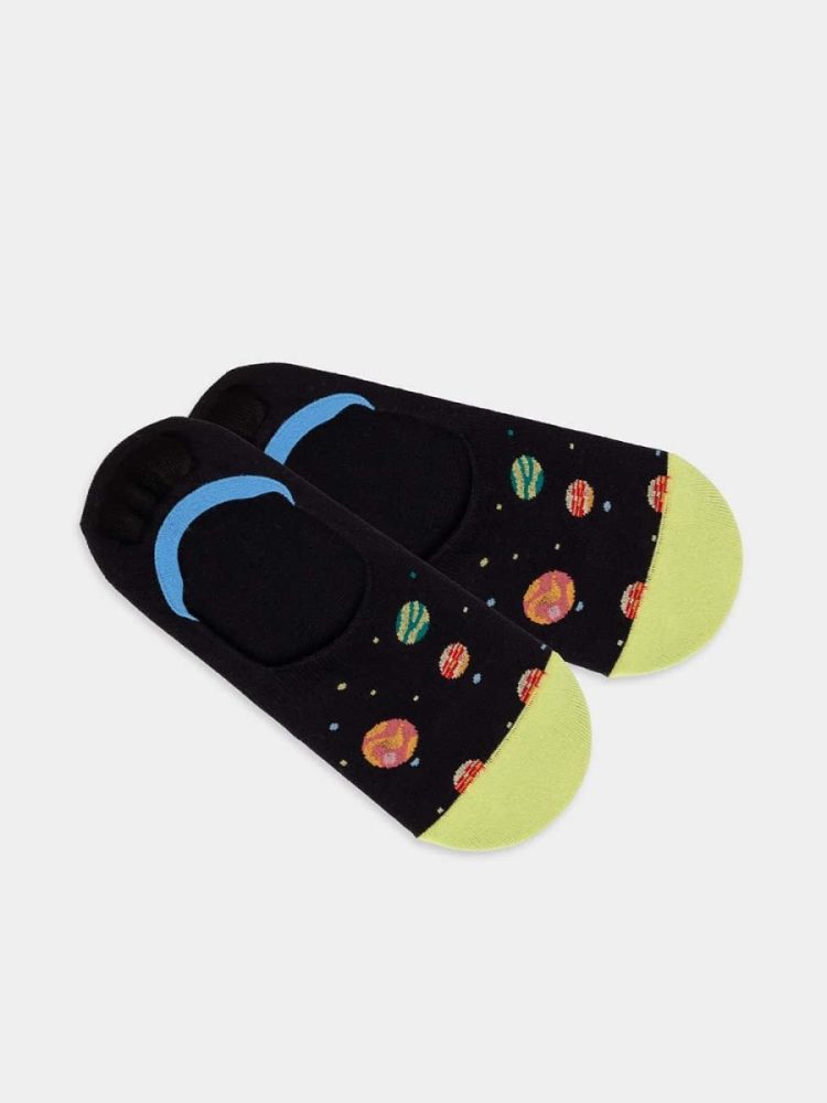 - Füsslinge für Damen Hidden Outer Space Bunte Lustige Socken | Weltraum Planeten Geschenk Bio-Baumwolle | 35-38 Schwarz