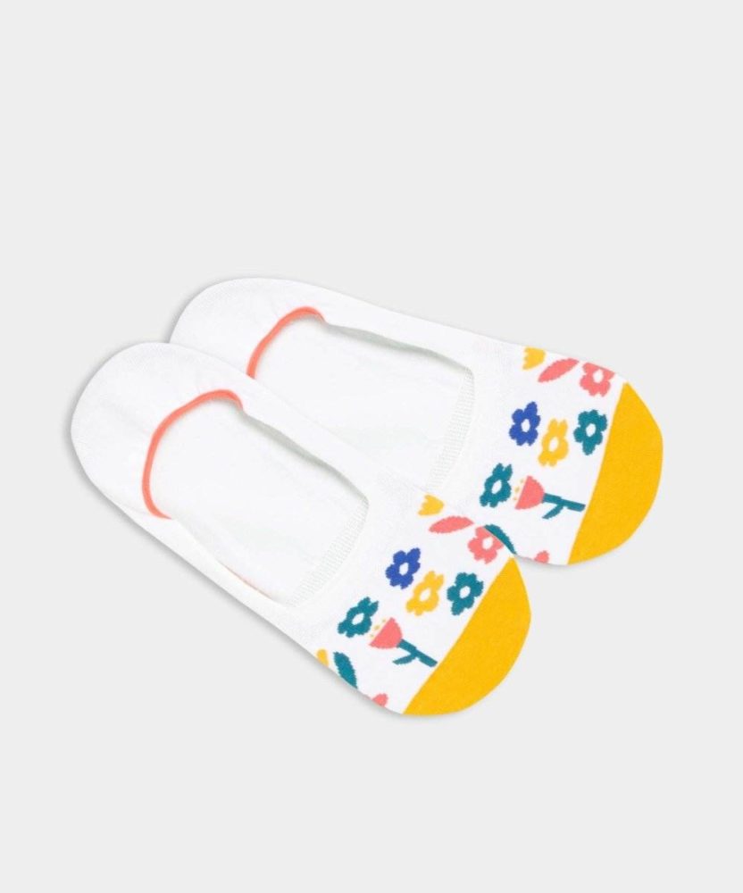 - Füsslinge für Herren Hidden White Meadow Bunte Lustige Socken | Flower meadow Blumenwiese Geschenk Bio-Baumwolle | 43-46 Weiss