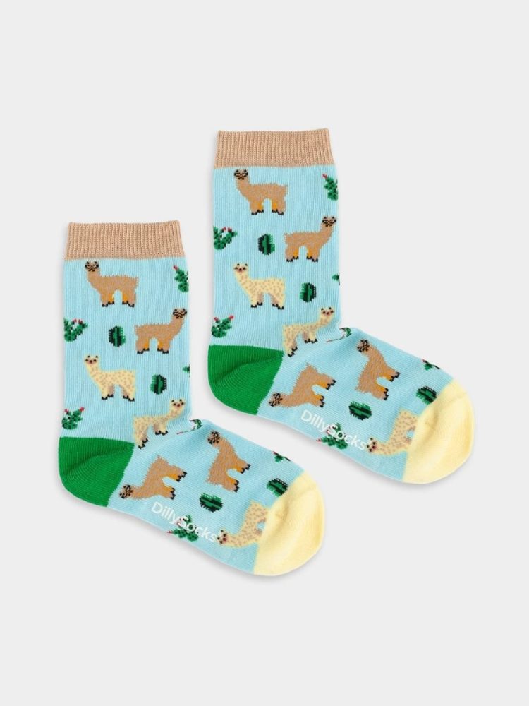 - Kindersocken Lil Alpaca Gang Bunte Lustige Socken | Alpaca Tier Geschenk Bio-Baumwolle | 0-12M Blau Beige