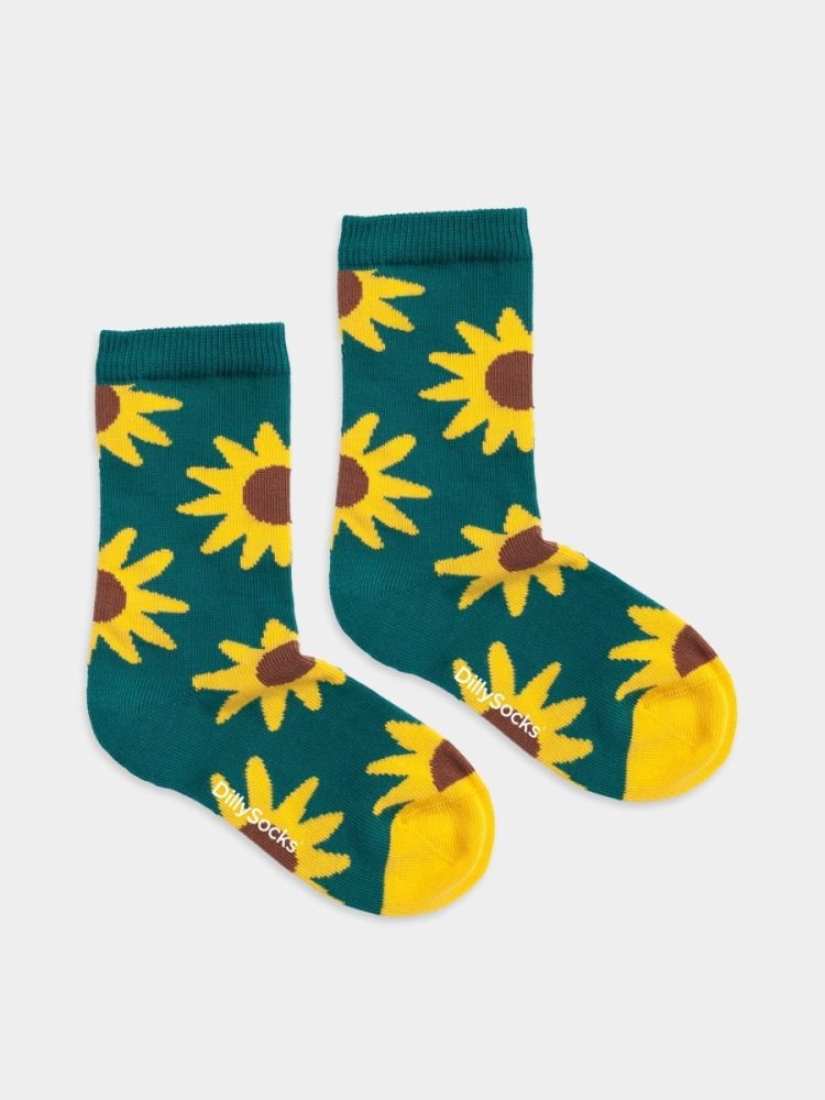 - Kindersocken Lil Blooming Sunflower Bunte Lustige Socken | Sonnenblume Geschenk Bio-Baumwolle | 0-12M Grün