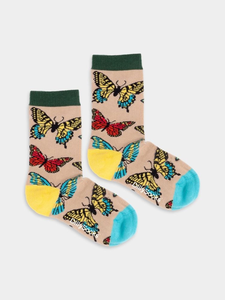 - Kindersocken Lil Butterfly Bloom Bunte Lustige Socken | Schmetterling Tier Geschenk Bio-Baumwolle | 0-12M Mehrfarbig Beige