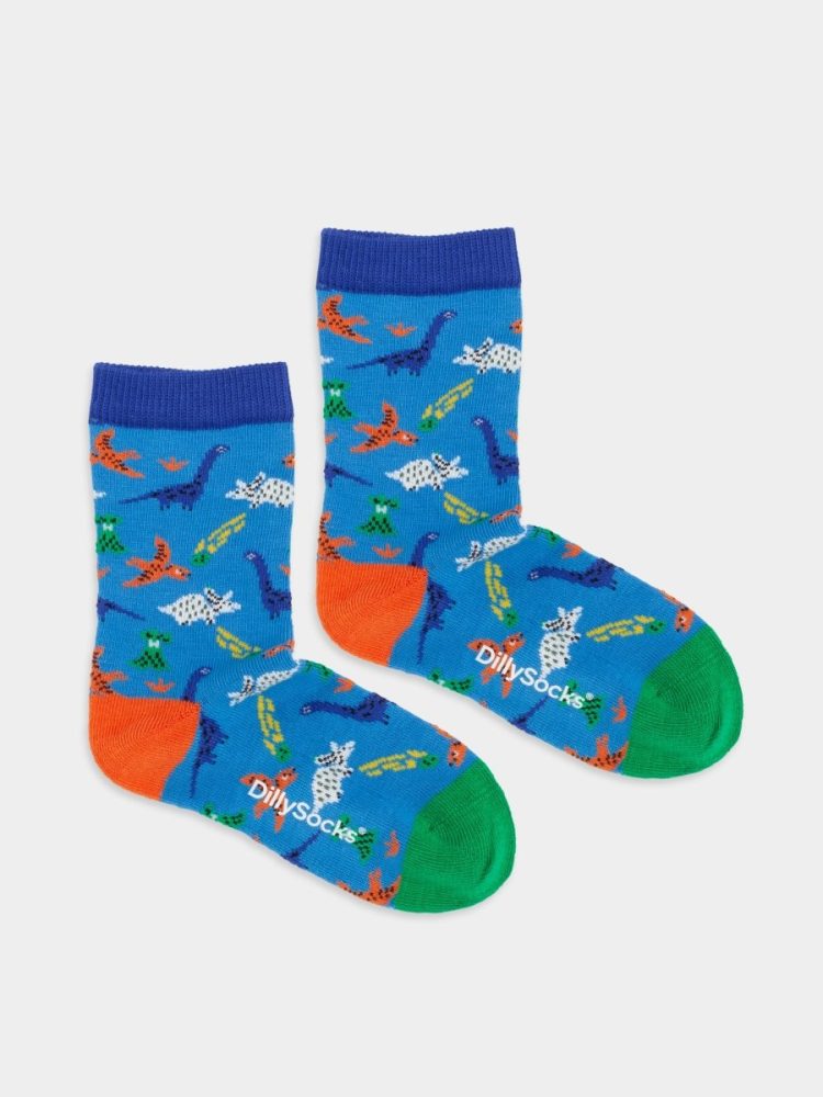 - Kindersocken Lil Dinosaurs Superstars Bunte Lustige Socken | Dino Geschenk Bio-Baumwolle | 0-12M Blau