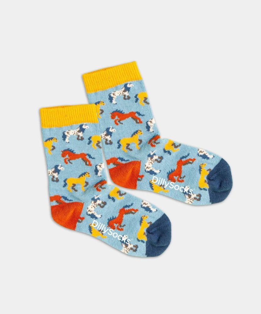 - Kindersocken in Blau mit Pferd Motiv/Muster