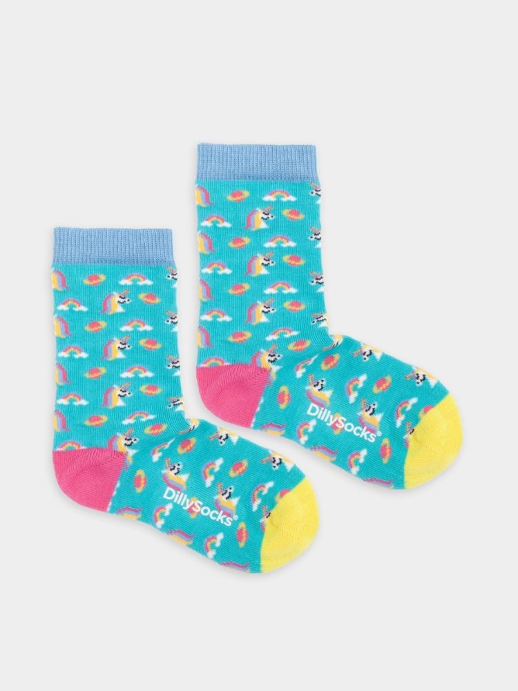 - Kindersocken Lil Rainbow Daydream Bunte Lustige Socken | Regenbogen Geschenk Bio-Baumwolle | 0-12M Türkis