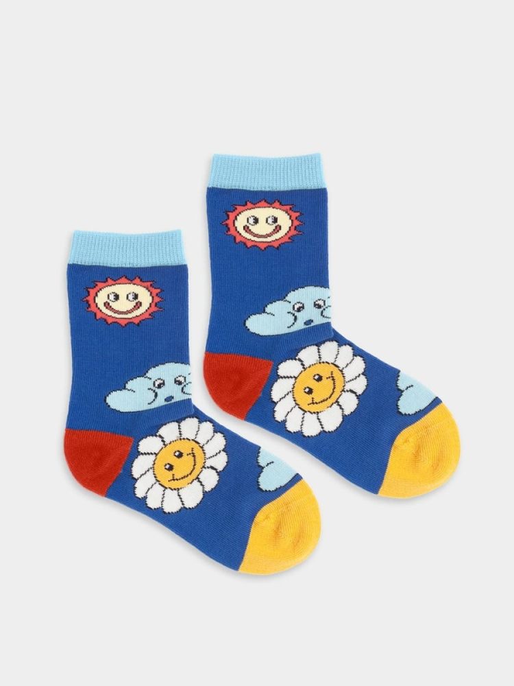 - Kindersocken Lil Weather Forecast Bunte Lustige Socken | Wolken Natur Geschenk Bio-Baumwolle | 0-12M Blau