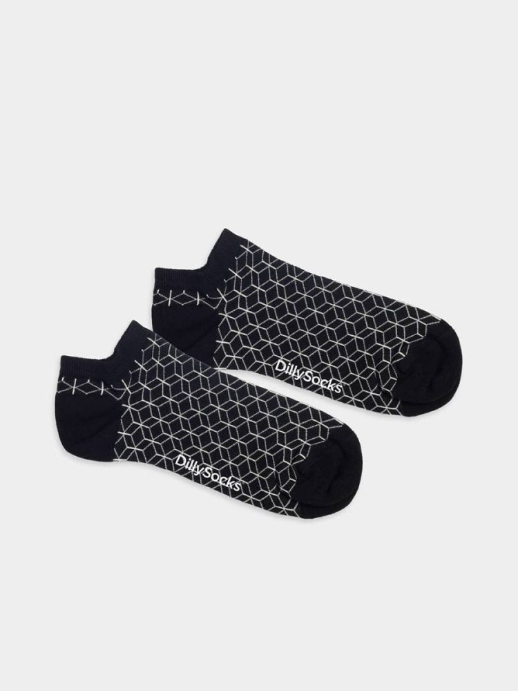 - Sneakersocken für Damen Short Classic Lining Bunte Lustige kurze Socken | Geometrie Rauten Geschenk Bio-Baumwolle | 36-40 Schwarz Weiss