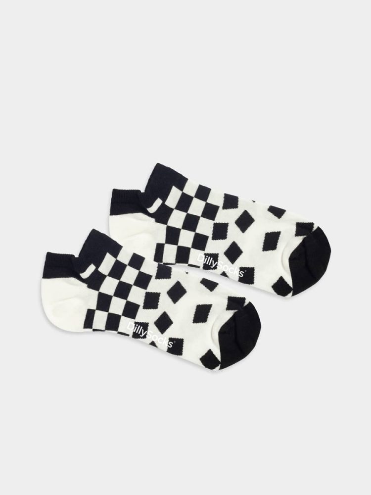 - Sneakersocken für Damen Short Crumbling Chess Bunte Lustige kurze Socken | Geometrisch Formen Geschenk Bio-Baumwolle | 36-40 Schwarz Weiss