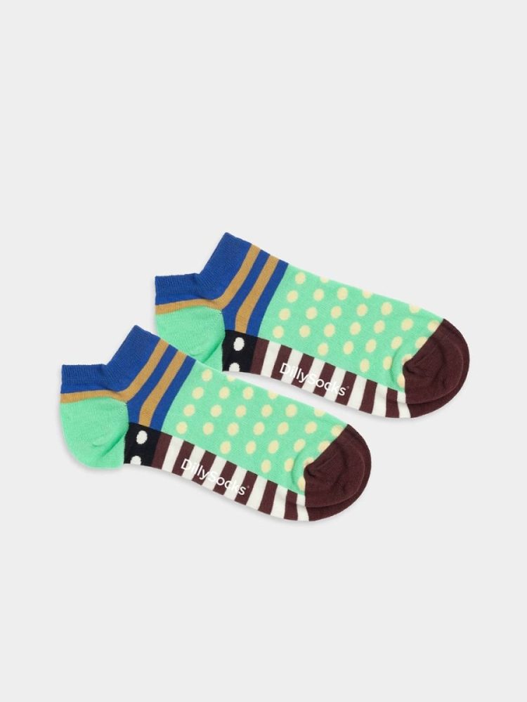 - Sneakersocken für Damen Short All Them Patterns Bunte Lustige kurze Socken | Circle Points Geschenk Bio-Baumwolle | 36-40 Blau Grün