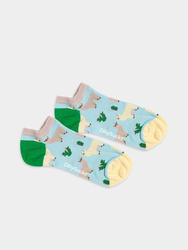 - Sneakersocken für Damen Short Alpaca Gang Bunte Lustige kurze Socken | Alpaka Alpaga Geschenk Bio-Baumwolle | 36-40 Blau Beige