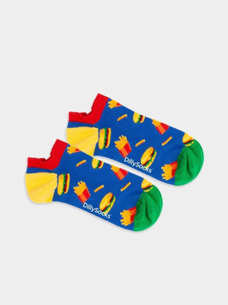 - Sneakersocken für Damen Short Burger n' Fries Bunte Lustige kurze Socken | Burger Pommes Geschenk Bio-Baumwolle | 36-40 Mehrfarbig Blau