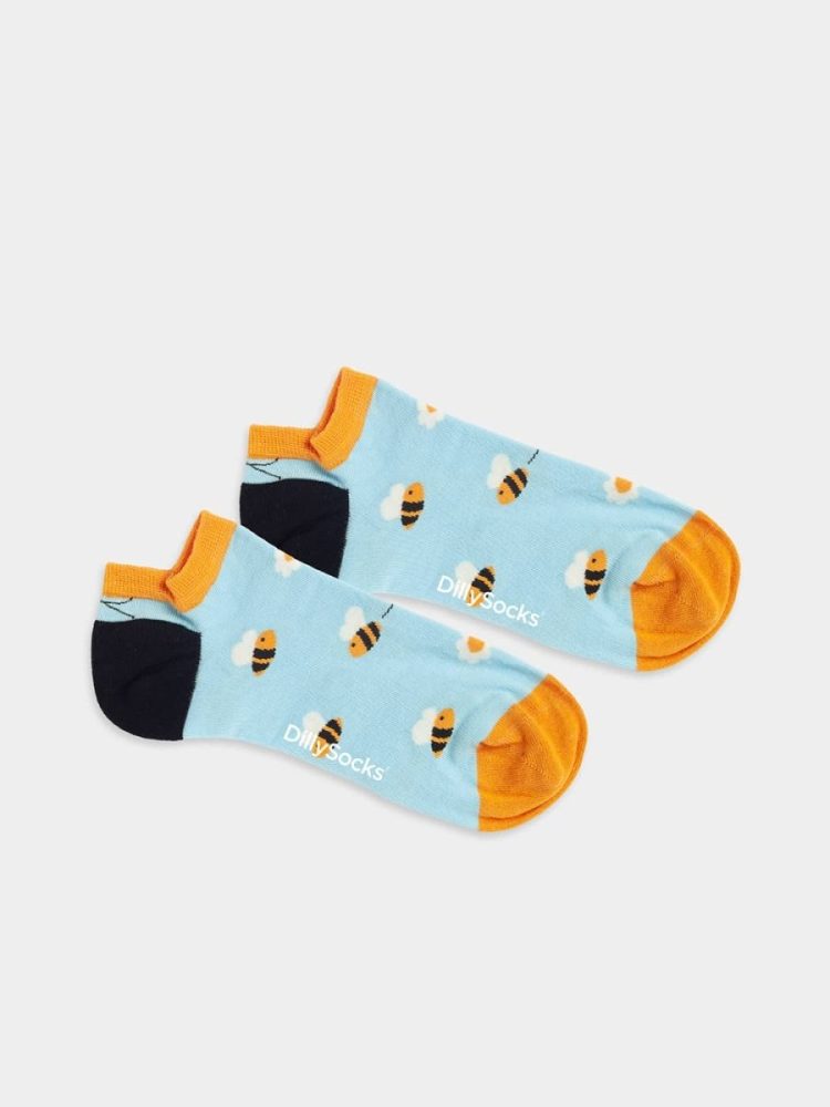 - Sneakersocken für Damen Short Busy Bees Bunte Lustige kurze Socken | Frühling Biene Geschenk Bio-Baumwolle | 36-40 Blau