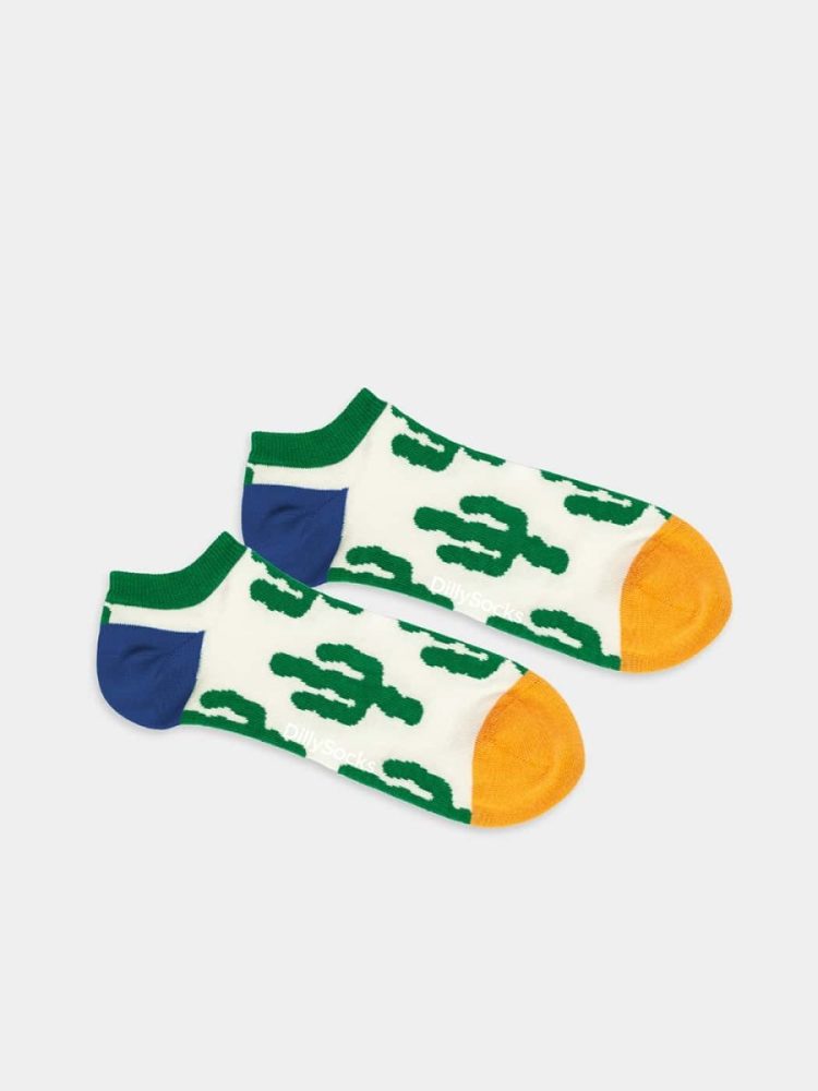 - Sneakersocken für Damen Short Desert Plants Bunte Lustige kurze Socken | Kaktus cactus Geschenk Bio-Baumwolle | 36-40 Weiss