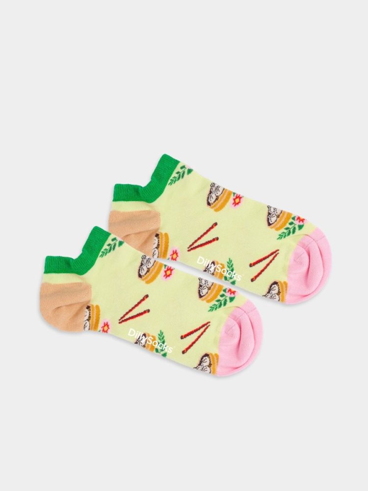 - Sneakersocken für Damen Short Dim Sum Delight Bunte Lustige kurze Socken | Teigtasche Dumplings Geschenk Bio-Baumwolle | 36-40 Grün Braun