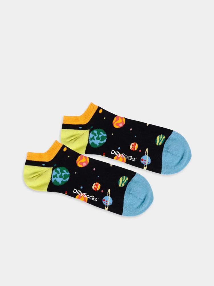 - Sneakersocken für Damen Short Outer Space Bunte Lustige kurze Socken | summer holiday ice cream Geschenk Bio-Baumwolle | 36-40 Schwarz