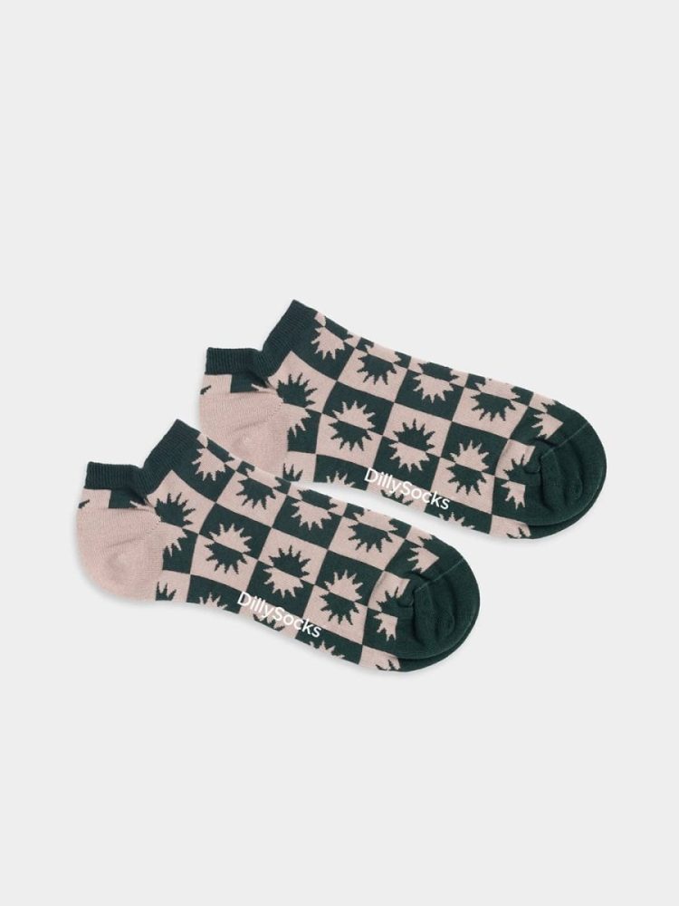 - Sneakersocken für Damen Short Two-Sided Sun Bunte Lustige kurze Socken | Geometrisch Formen Geschenk Bio-Baumwolle | 36-40 Grün Rosa