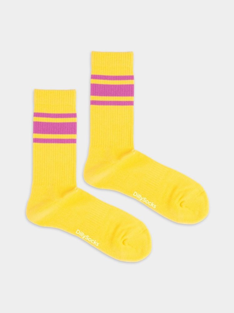 - Tennissocken für Damen Terry Piggy Bank Socken | Geschenk Bio-Baumwolle | 36-40 Gelb Lila