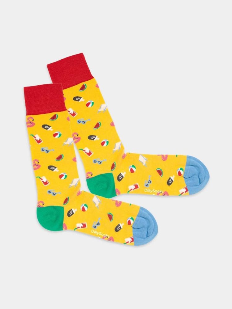 - Socken in Gelb mit Ferien Motiv/Muster