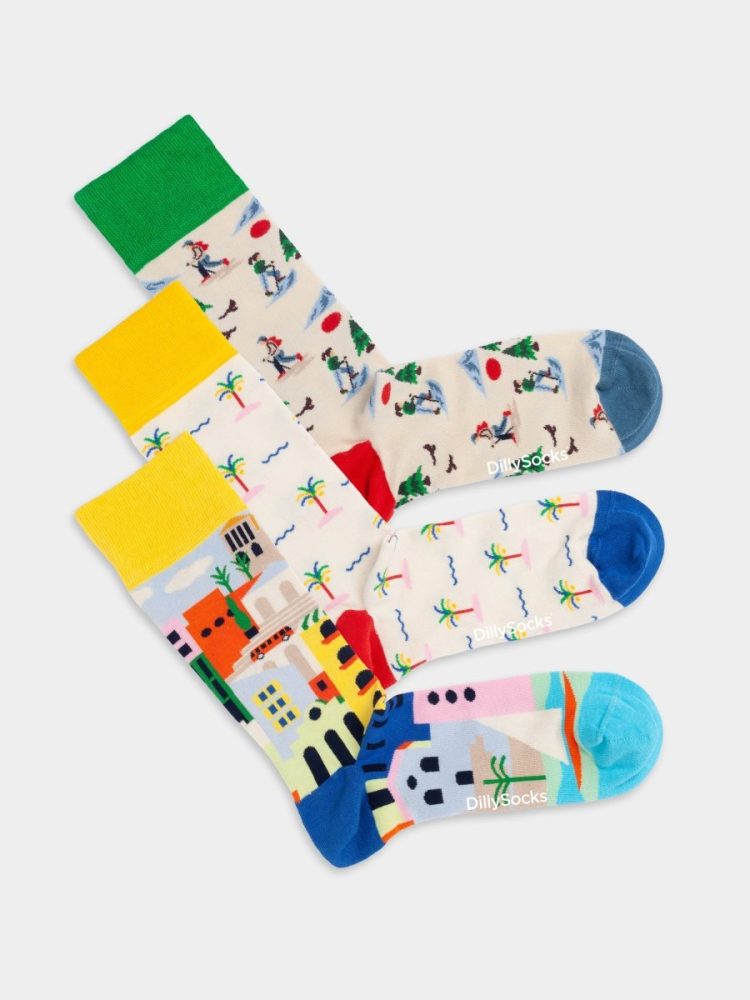 - Damensocken Vacation Mode On (3er Pack) Bunte Lustige Socken | Geometrisch Natur Geschenk Bio-Baumwolle | 36-40 Mehrfarbig