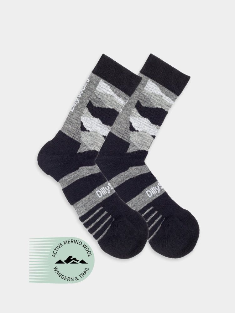 - Wandersocken für Damen Active Merino Glacier Socken | Wandersocken Performancesocken | 35-38 Schwarz Weiss Grau