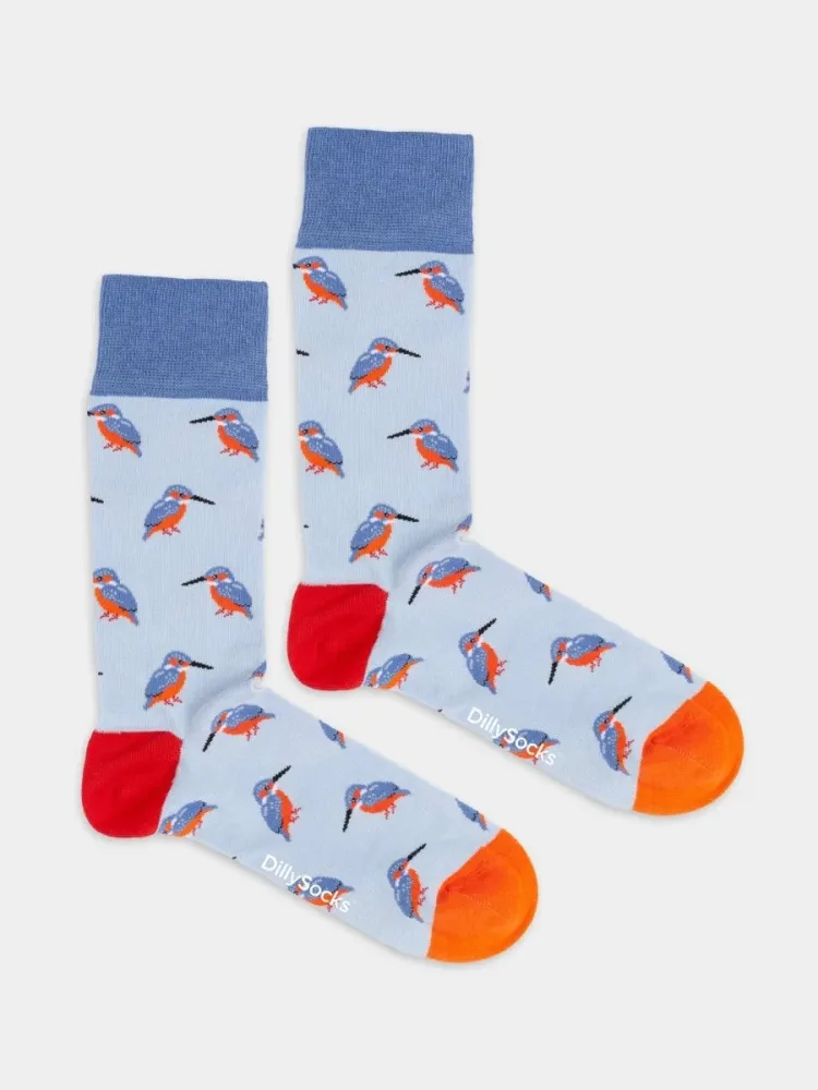 - Damensocken Blue Kingfisher Bunte Lustige Socken | Eisvogel Vogel Geschenk Bio-Baumwolle | 36-40 Blau
