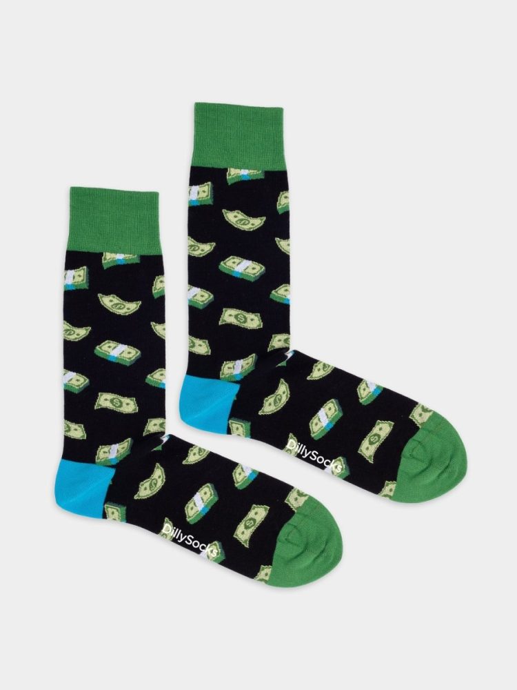 - Damensocken Cash Stacks Bunte Lustige Socken | Money Geld Geschenk Bio-Baumwolle | 36-40 Schwarz Grün