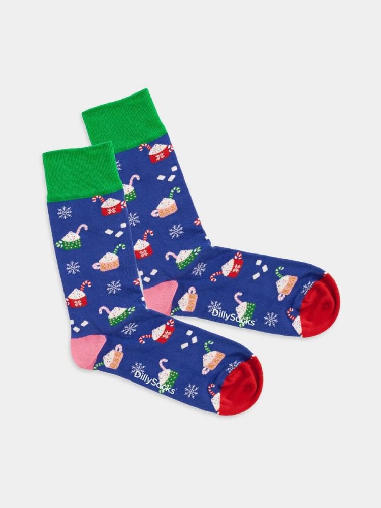 - Damensocken Christmas Latte Bunte Lustige Socken | Weihnachtsmann Samichlaus Geschenk Bio-Baumwolle | 36-40 Blau