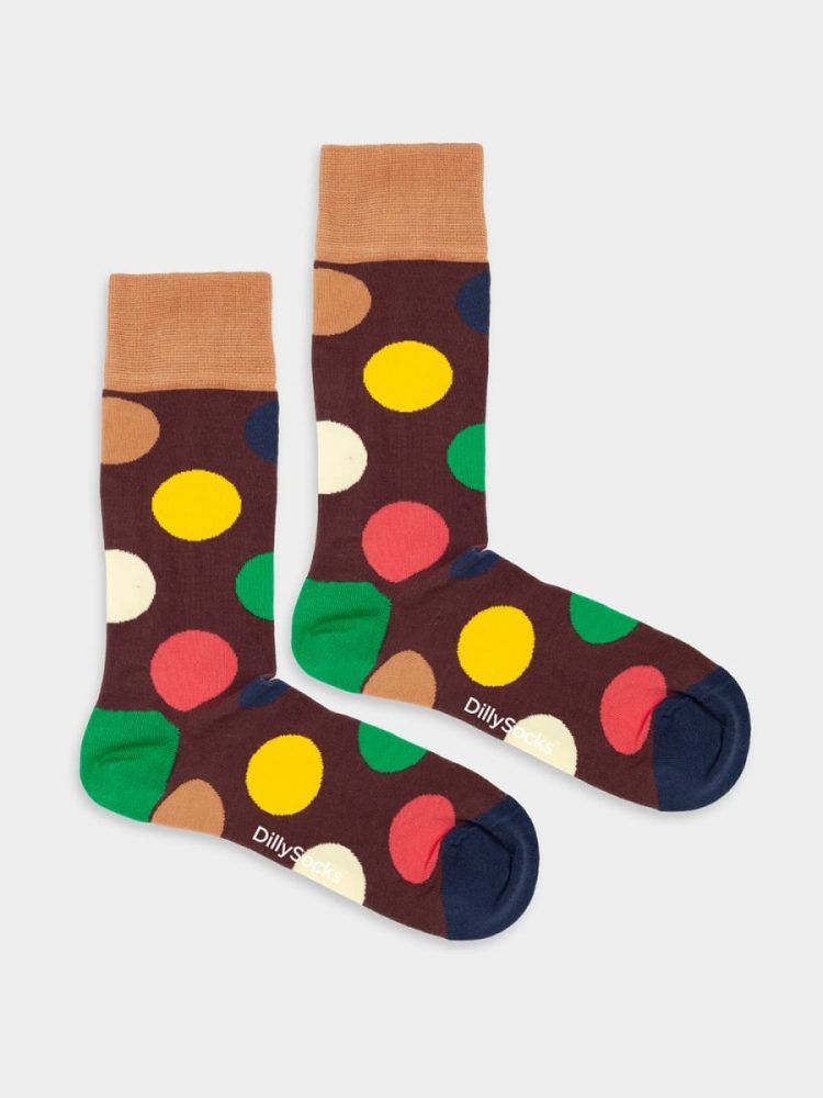 - Damensocken Confetti Burst Bunte Lustige Socken | Circle Points Geschenk Bio-Baumwolle | 36-40 Mehrfarbig Braun