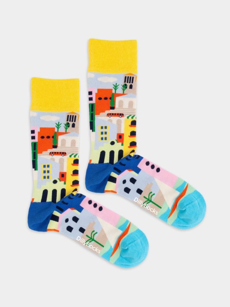 - Damensocken Coastal Town Bunte Lustige Socken | Stadt Küste Geschenk Bio-Baumwolle | 36-40 Mehrfarbig