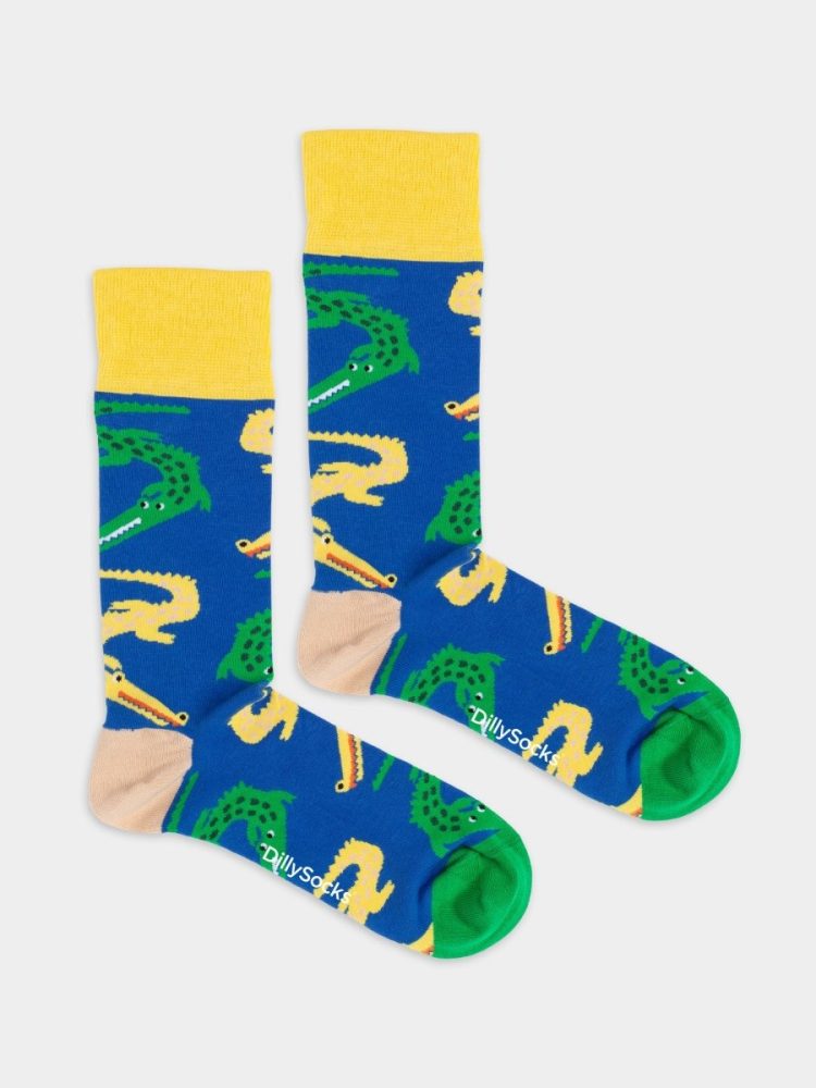 - Damensocken Crazy Crocs Bunte Lustige Socken | Krokodil Tier Geschenk Bio-Baumwolle | 36-40 Mehrfarbig Blau