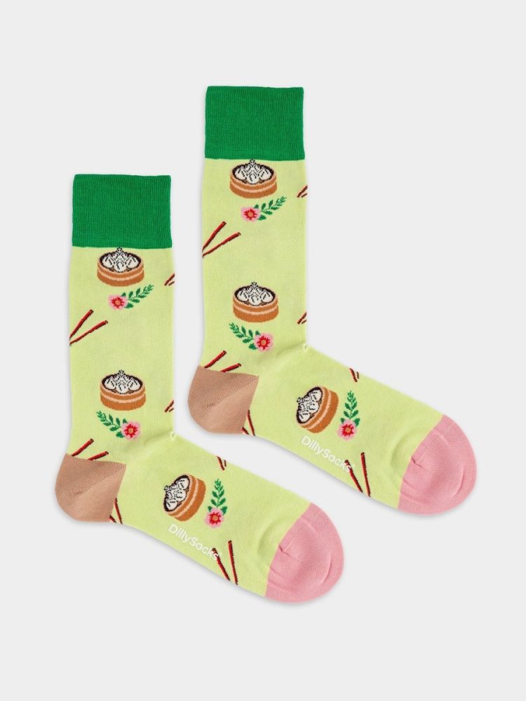 - Damensocken Dim Sum Delight Bunte Lustige Socken | Teigtasche Dumplings Geschenk Bio-Baumwolle | 36-40 Grün Braun